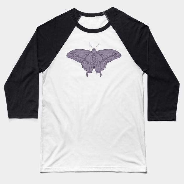 Black Swallowtail Butterfly in Purple Baseball T-Shirt by AnitasArtStore